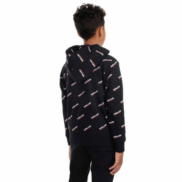 New Kirkland Signature Kids Logo Hoodie Black Unisex Medium Kangaroo Costco - Picture 2 of 3